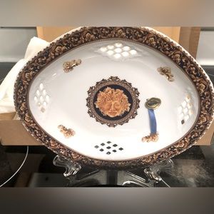 Limoges Bacchus serving oval plates gold design  NWT
